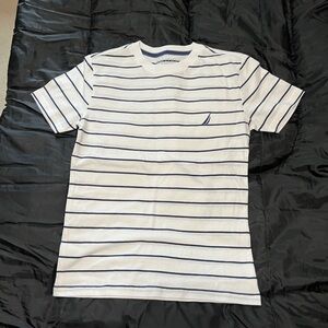 NWOT Nautica Kids White and Blue Striped Shirt size small 8